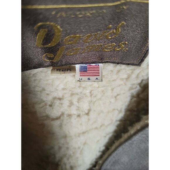 Vtg Distressed Grunge David James Vest Jacket 42 R Grey Leather Sherpa USA Men - Picture 5 of 12